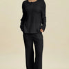 Double Take Full Size Cable-Knit Long Sleeve Top and Pants Set - Black