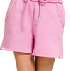 Zenana Fleece Raw Hem Shorts With Draw String - MAUVE