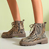 Animal Print Lace-Up Ankle Boots - Zebra