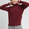 Umgee Ribbed Round Neck Sweater with Ruffle Contrast Trim - BURGUNDY
