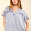 VERY J Nochted Short Sleeve Washed T-Shirt - Denim