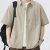 Men's Plus Size Striped Button Up Short Sleeve Shirt - Apricot