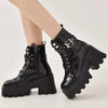 Platform Ankle Boots with Buckle and Studded Detail - Black