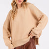 Mittoshop Side Slit Round Neck Drop Shoulder Sweater - Tan