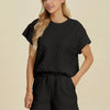Double Take Full Size Texture T-Shirt and Shorts Set - Black