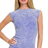 Zenana Stone Washed Ribbed Seamless Top - LT INDIGO