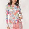 Davi & Dani Multi Printed Mesh Round Neck Long Sleeve Top - PINK MULTI