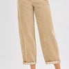 RISEN High Rise Crop Barrel Cordurory Pants - TAN