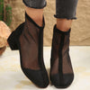 Mesh Block Heel Boots - Black