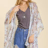 Umgee Full Size Sheer Mixed Print Kimono with Side Slit Plus Size - Light Blue