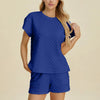 Double Take Full Size Texture T-Shirt and Shorts Set - Royal Blue