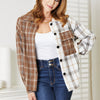 Double Take Plaid Contrast Button Up Shirt Jacket - Plaid