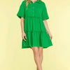She + Sky Full Size Button Front Frill Tiered Mini Dress Plus Size - Green