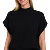 Zenana Mock Neck Short Dolman Sleeve Sweater - BLACK