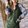 Heimish Full Size Half Button Printed Long Sleeve Hooded Top - Olive