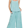 Zenana Woven Acid Crinkle Washed Cami & Pants 2 Piece Set - DUSTY TEAL