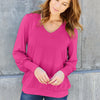 Basic Bae Full Size V-Neck Lantern Sleeve Top - Hot Pink