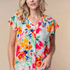 White Birch Full Size Short Sleeve Floral Woven Top - White Multi