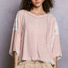 POL Short Sleeve Hoodie Top with Lace Detail - BLUSH PINK