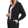 Zenana Eyelet Open Sweater Cardigan with Pockets - BLACK