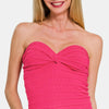 Zenana Ruched Twisted Sweetheart Neck Top - HOT PINK