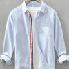 Men's Plus Size Striped Button Up Long Sleeve Shirt - Light Blue