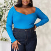 Culture Code Full Size Ribbed Sweetheart Neck Knit Top - Blue Teal