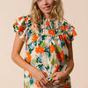 BiBi Multi Color Floral Print Woven Top - CREAM