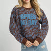 Umgee Scenic Print Cropped Sweatshirt - Chocolate