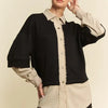 Davi & Dani Faux Layered French Terry Contrast Top - Black
