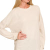 Zenana Double Knit Round Neck Long Sleeve Top - SAND BEIGE