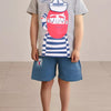 Children's Graphic Tee and Shorts Set - Light Gray