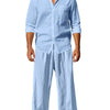 Men's Full Size Button Up Shirt and Pants Set Plus Size - Light Blue