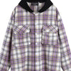 Men's Plaid Button Up Hooded Shirt - Purple