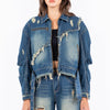 American Bazi Full Size Distressed Frayed Edge Zip Up Denim Jacket Plus Size - Medium