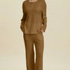 Double Take Full Size Cable-Knit Long Sleeve Top and Pants Set - Camel