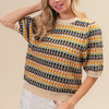 BiBi Multi Color Half Sleeve Sweater - Latte/Taupe/Black