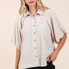 Mittoshop Airflow Short Bubble Sleeve Button Down Shirt - Natural