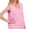 Zenana Double Gauze Raw Edge Acid Washed Tank - CANDY PINK