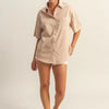 HYFVE Short Sleeve Button Down Oversized Shirt - DARK TAUPE