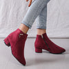 Point Toe Block Heels Boots - Red