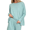 Zenana Soft Melange Long Sleeve Tee and Shorts Set - DUSTY TEAL