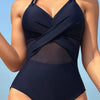 Crisscross Halter Neck One-Piece Swimwear - Dark Blue