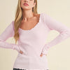 Aemi + Co Lettuce Hem Scoop Neck Long Sleeve Knit Top - Blush Pink