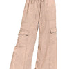 Zenana Washed Linen Elastic Band Waist Cargo Pants - ASH MOCHA