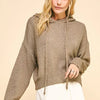 Davi & Dani Drop Shoulder Long Sleeve Hooded Sweater - Camel