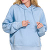 Zenana Oversized Fleece Kangaroo Pocket Hoodie - SPRING BLUE