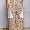 POL Drawstring Quilted Printed Knit Floral Pants with Double Gauze Patchwork - TAN FLORAL