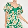 Umgee Full Size Daisy Print Mini Dress with Ribbon Details Plus Size - Green
