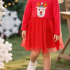 Children's Reindeer Applique Tulle Dress - Red